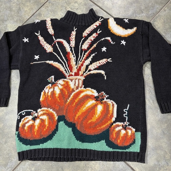 Vtg Halloween Pumpkin Harvest Embroidered Sweater M Grandma RARE Premimum Boho - Picture 2 of 8